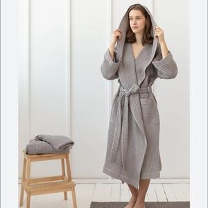 Casamera Women’s Robe 100% Egyptian Cotton Sz L Beige Comfy Lounging Minimalist